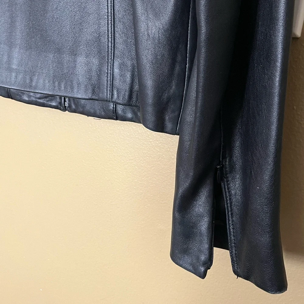 TAHARI 100% Genuine Leather Jacket Blazer Zipper Front Black XS Women - Picture 7 of 14